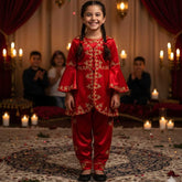 Kinder Bindallı für Mädchen – Rotes traditionelles Kına-Gecesi-Kleid mit goldenen Verzierungen